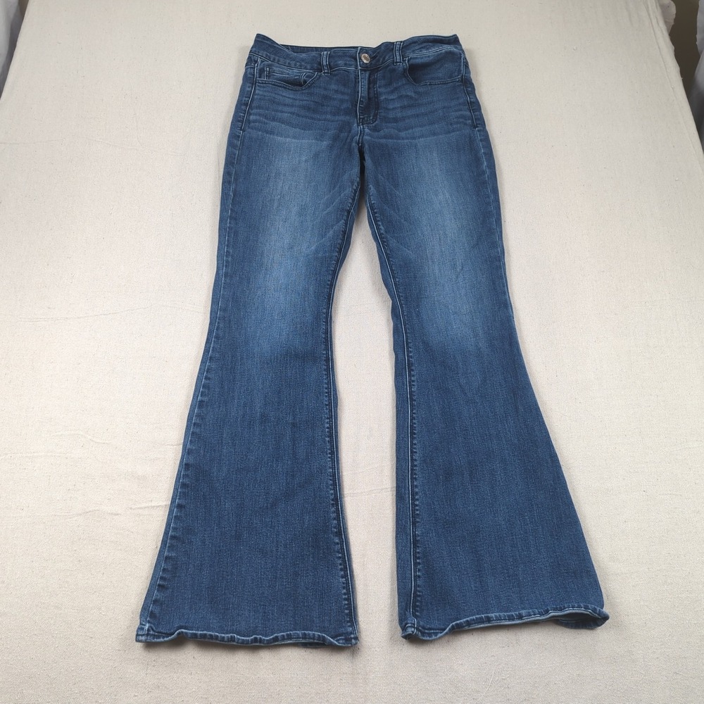 American Eagle Jeans Womens 10 Blue High Rise Artist Super Stretch Flare Boho